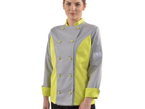 Ženska kuharska bluza siva sa žutozelenim elementima